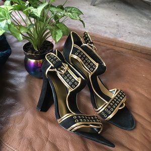 Beautiful Black Suede & Gold Detailed Heels🔥